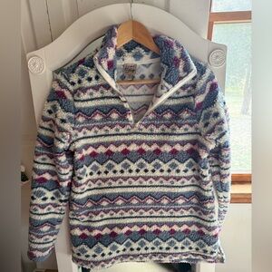 Como VINTAGE Pullover Sherpa Aztec Print Purple & Blue  Women’s Medium Zip